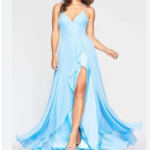 Faviana Formal Gown Evening Dress 6 Womens Blue Ruffle Special Occasion Elegant